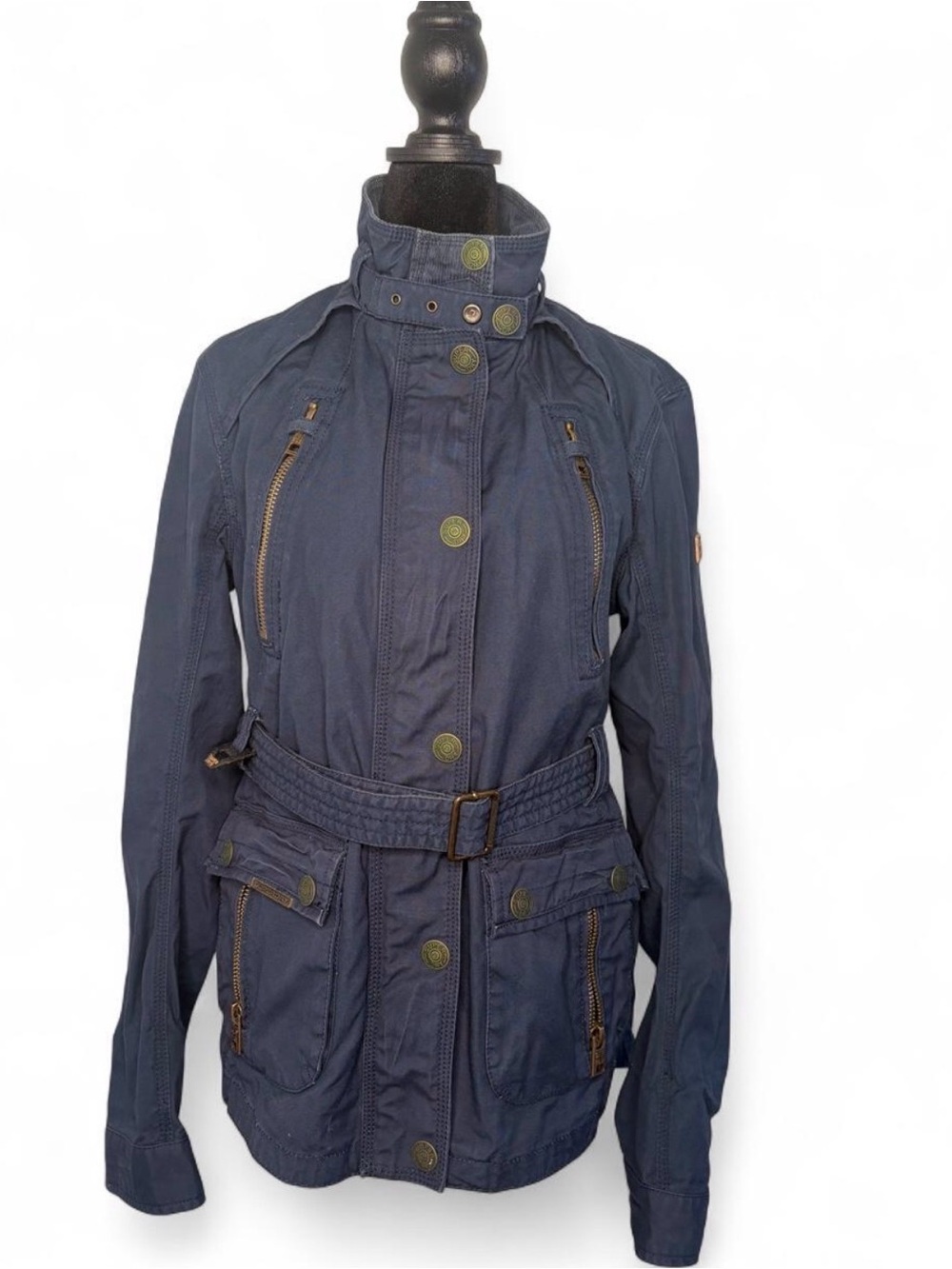 Superdry Navy Belted Utility Jacket with High Collar size M